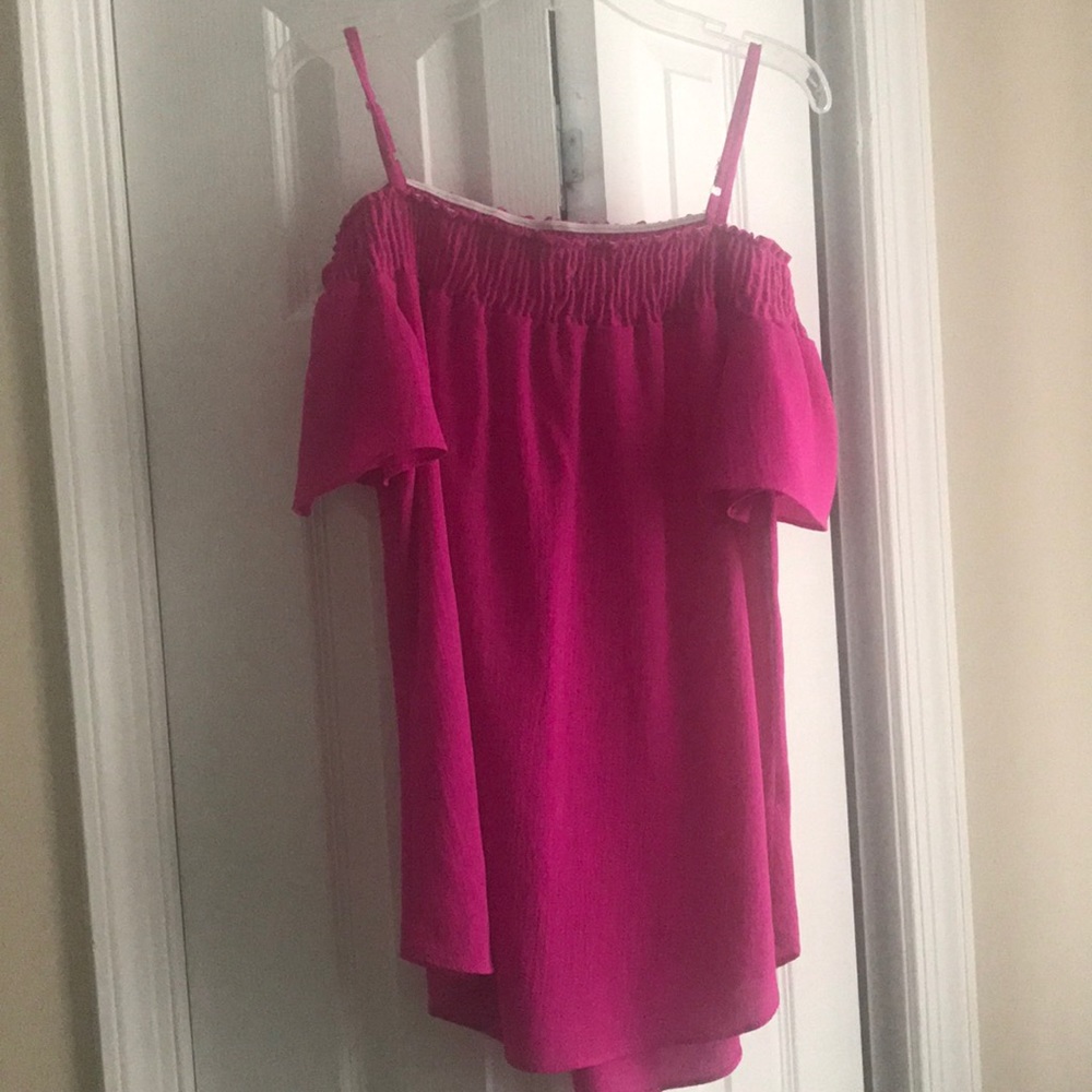 Bright pink off the shoulder top